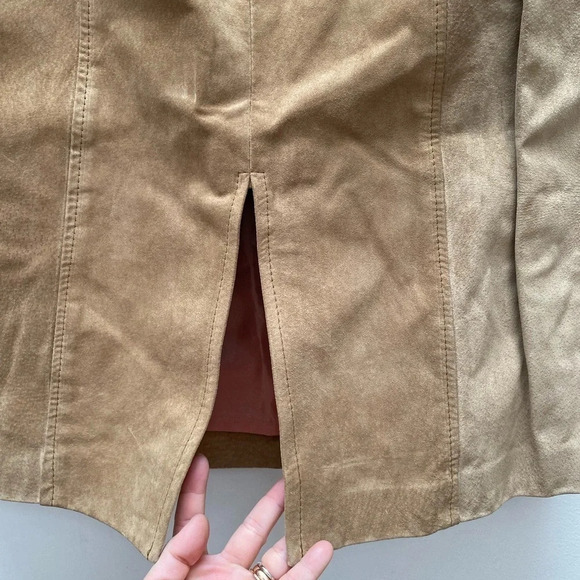 VINTAGE - Tan 1980s High Waisted Leather Suede Pencil Skirt - Picture 11 of 12